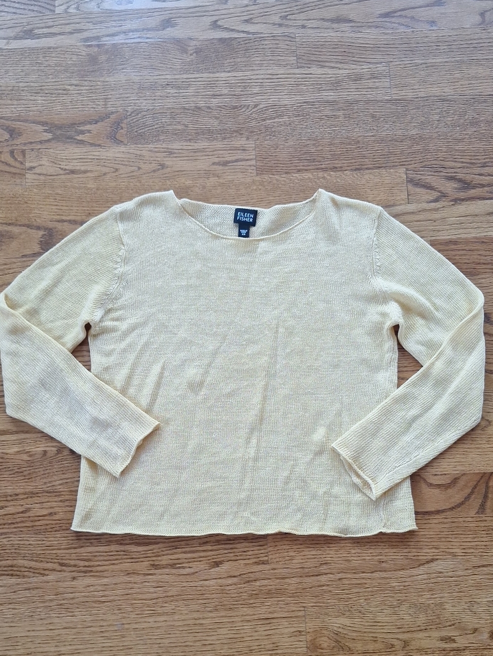 Eileen Fisher Women's Light Yellow Long-Sleeve Linen Knit Top XS